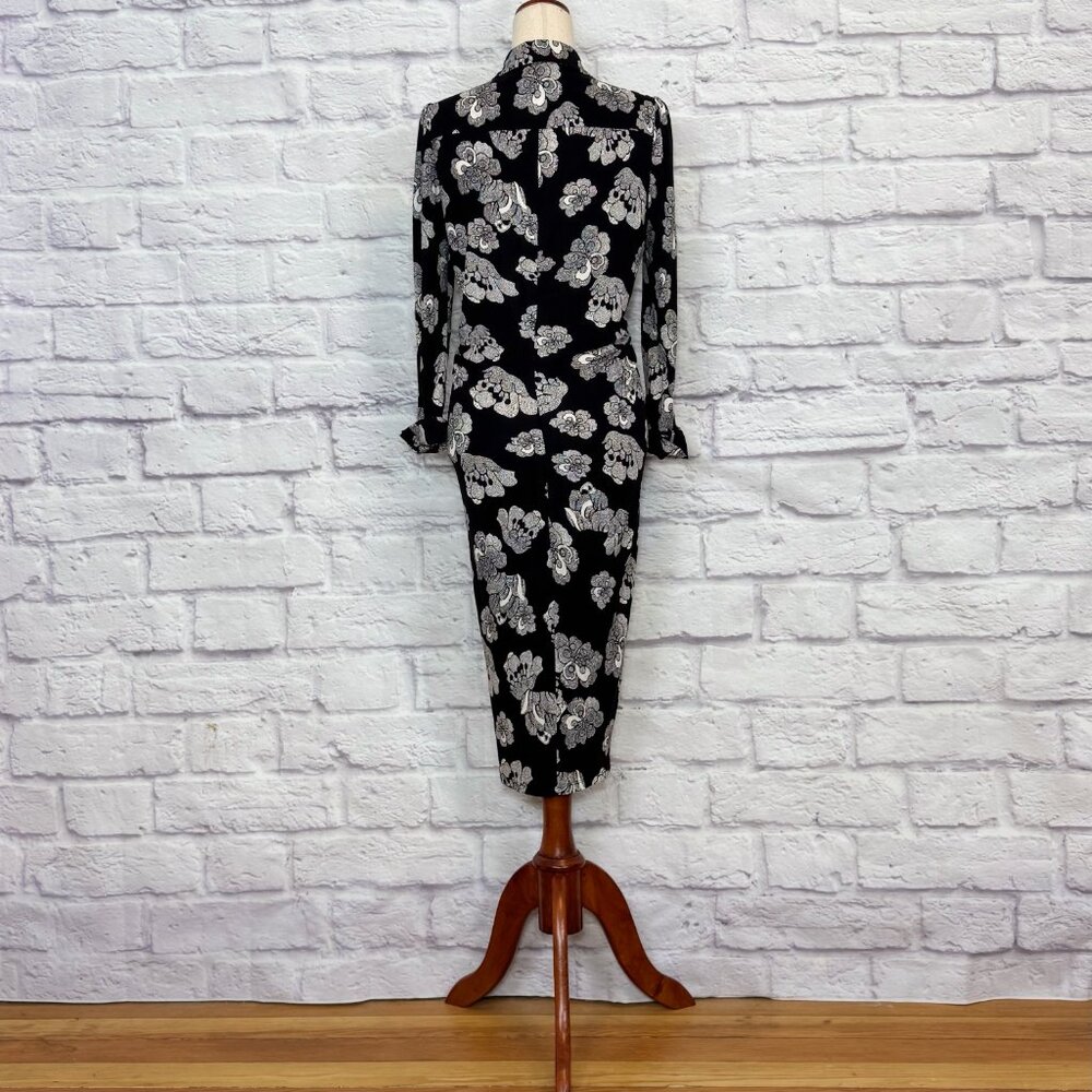 Diane Von Furstenberg Sheska Black & White Floral Shirt Dress - Picture 2 of 6